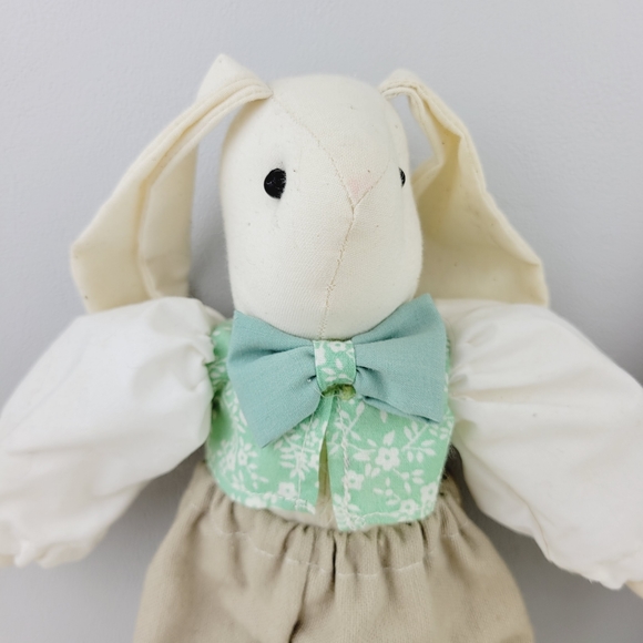 Handmade White Bunny Rabbits with Clothing Easter Shelf Plush Decorative Bunnies - Picture 5 of 15